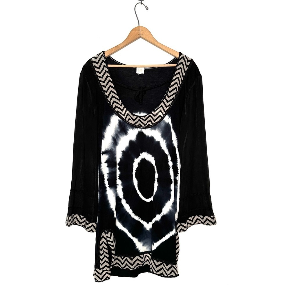 Surf Gypsy | Black Tie Dye Sheer Sleeve Beach Cover Up Size Small